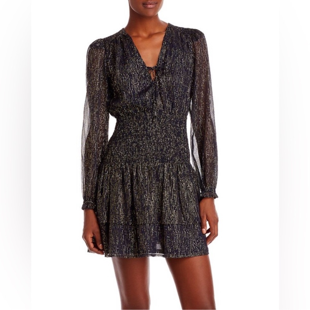 Aqua Navy Blue and Gold Long Sleeve Dress